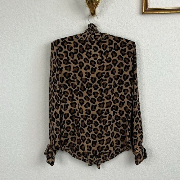 Tory Burch Leopard Ruffle Button Down Blouse - Picture 5 of 6